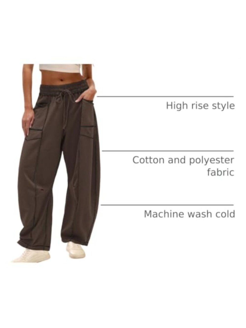 Wide Leg Barrel Sweatpants Drawstring Lounge Pants Pockets - Picture 3 of 6